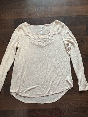 LC Lauren Conrad Knit Long Sleeve Blouse Cream Medium